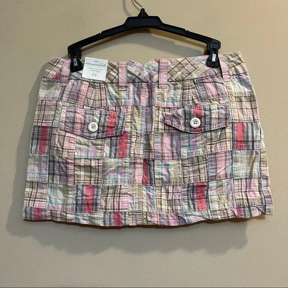 Aeropostale Skirt NWT Women's Size 1/2 Madras Plaid Micro Mini Patchwork - Picture 3 of 6